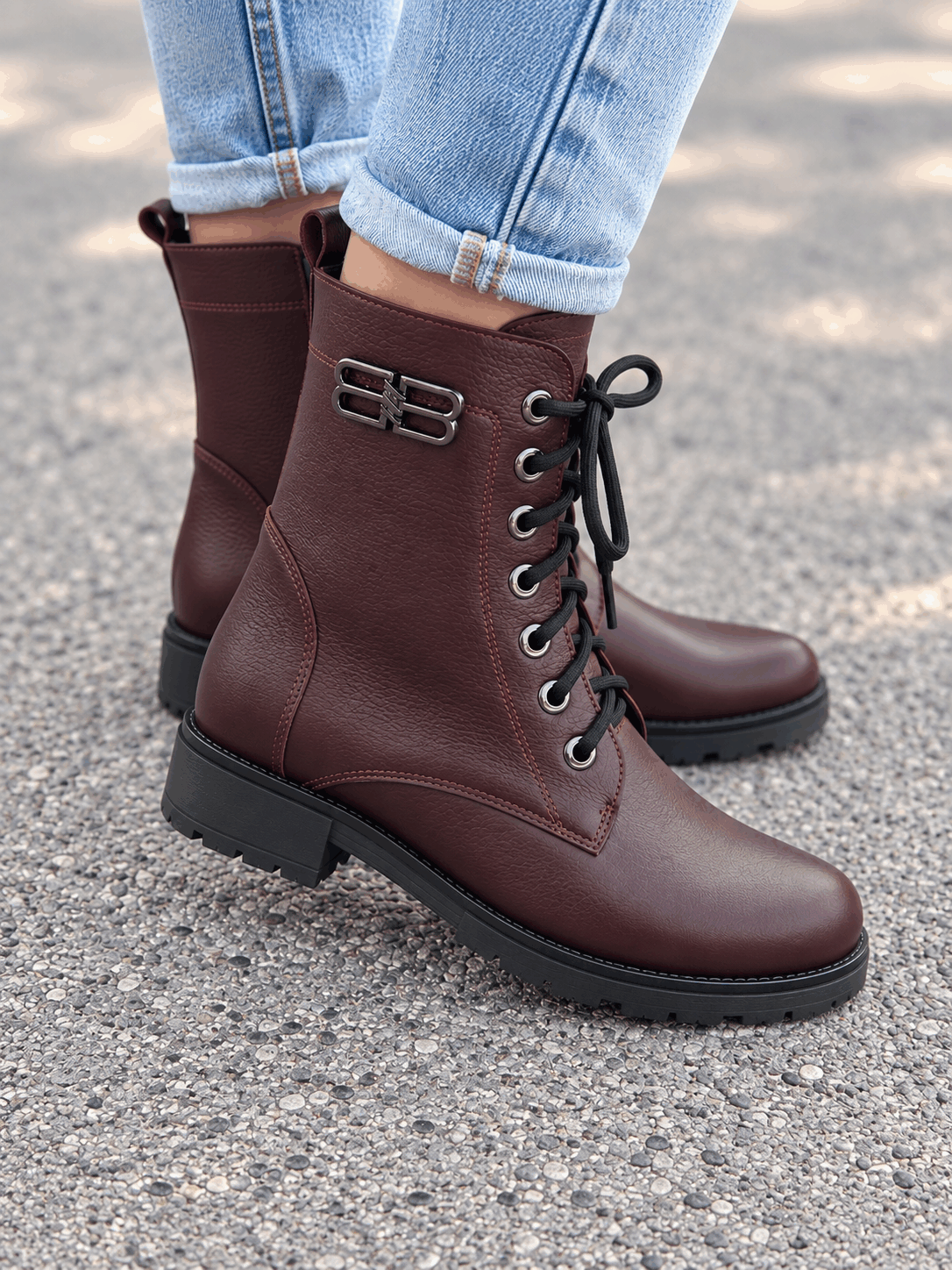 Trapery/Botki Aspen skóra naturalna bordo