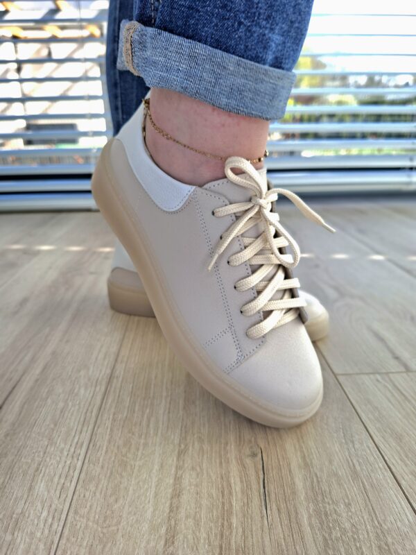 Sneakers Kyoto skóra naturalna beżowe/białe Polska produkcja