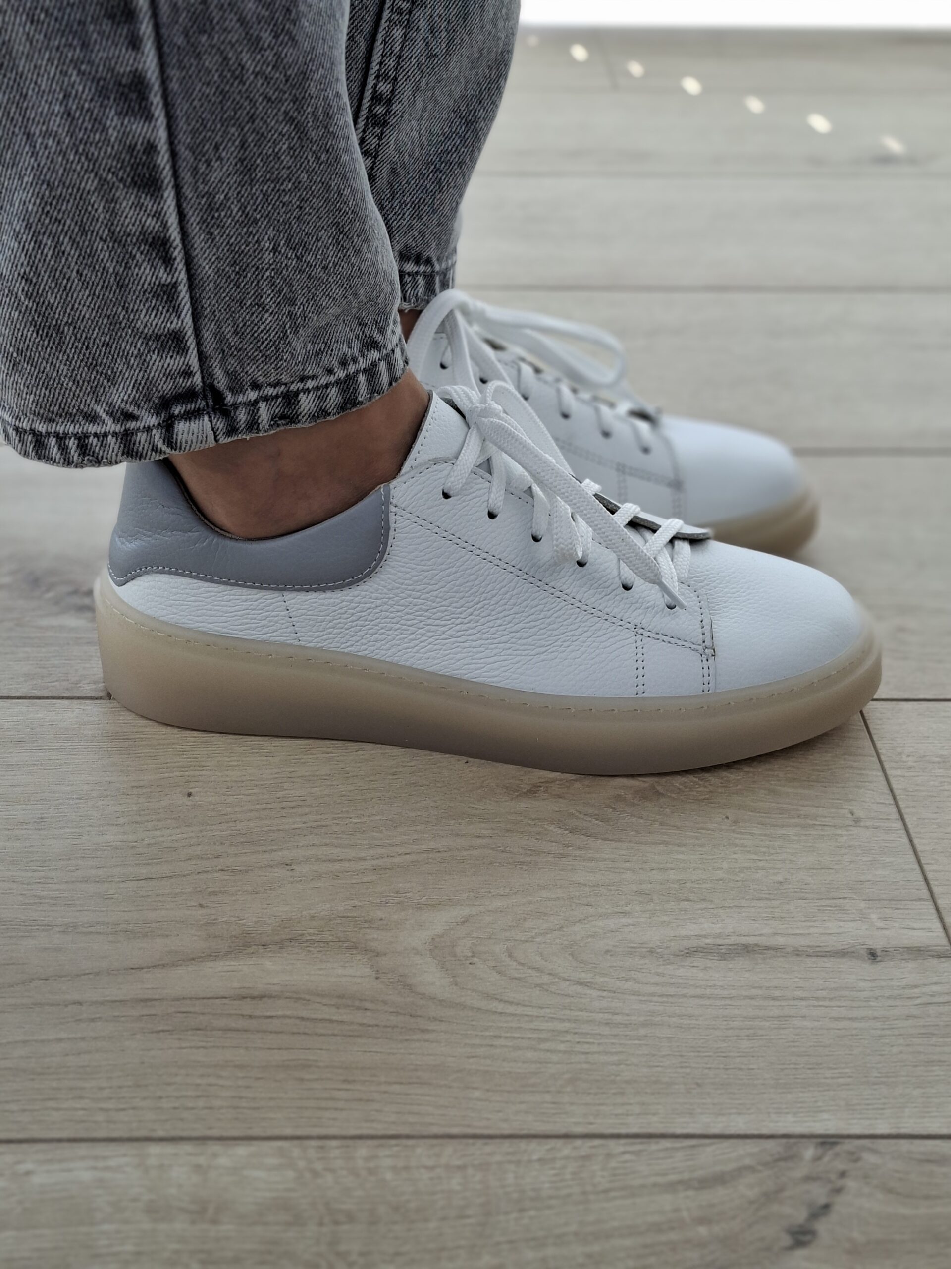 Sneakers Kyoto skóra naturalna biało/szare - obrazek 6