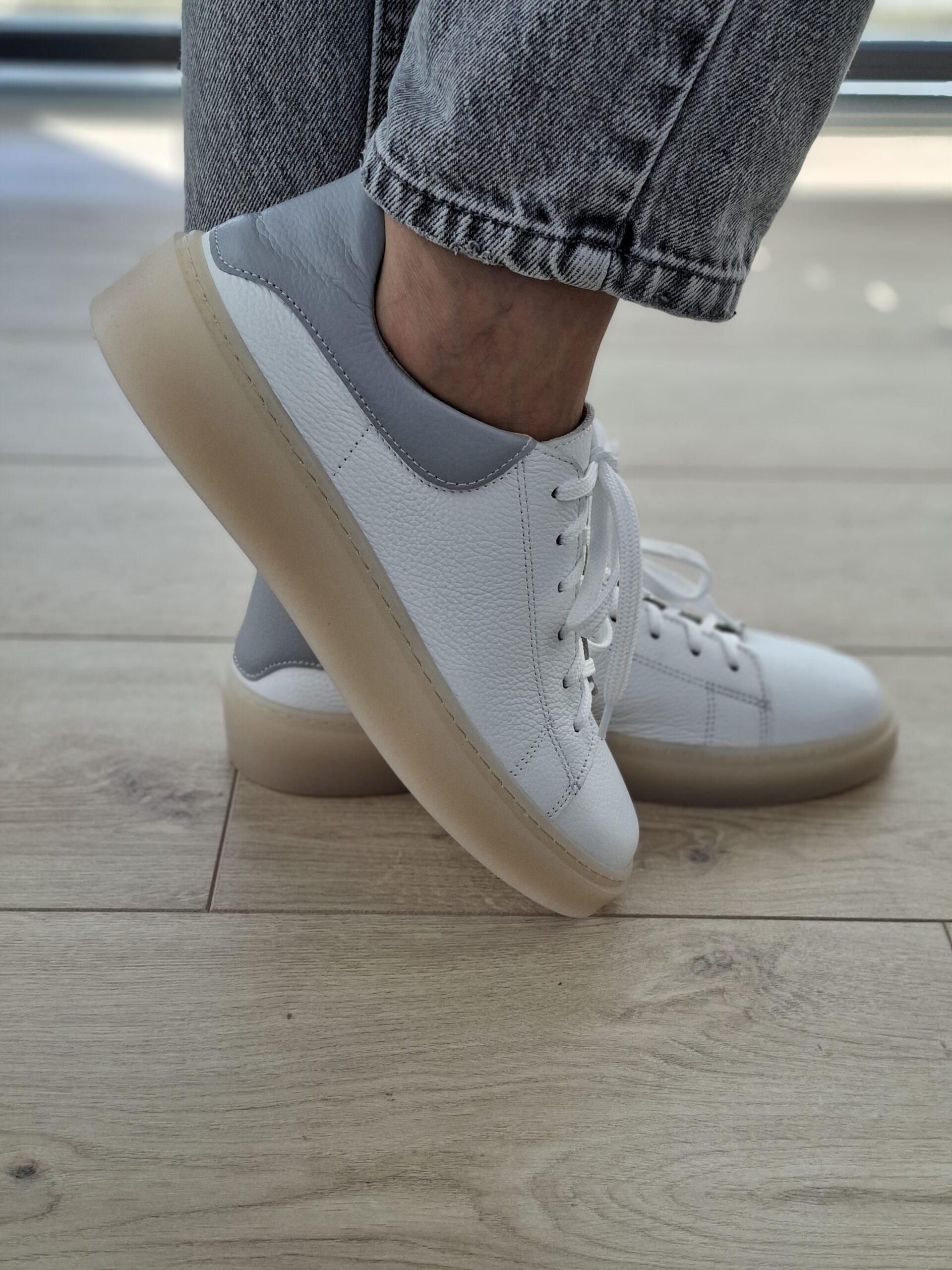 Sneakers Kyoto skóra naturalna biało/szare