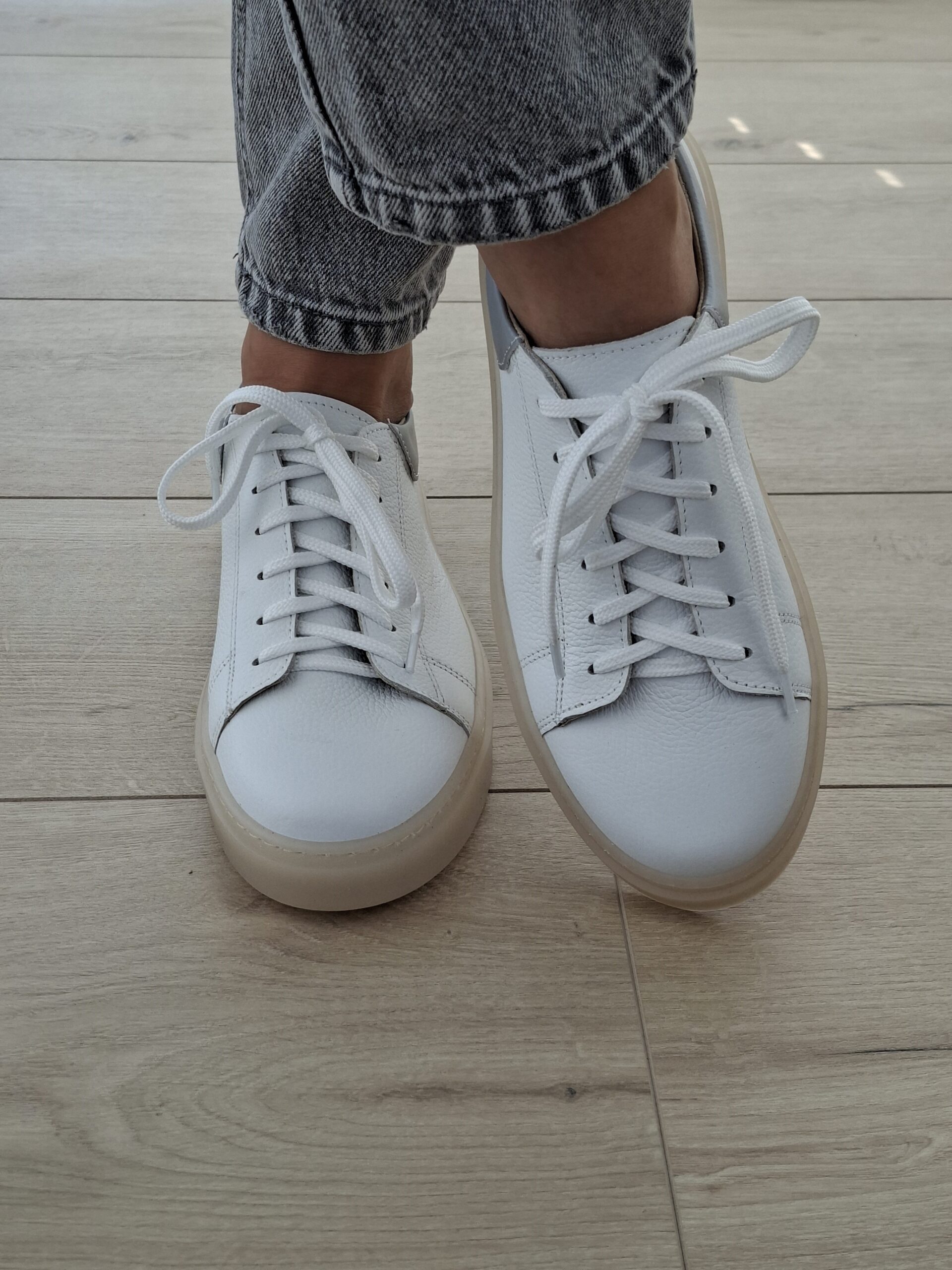 Sneakers Kyoto skóra naturalna biało/szare - obrazek 3