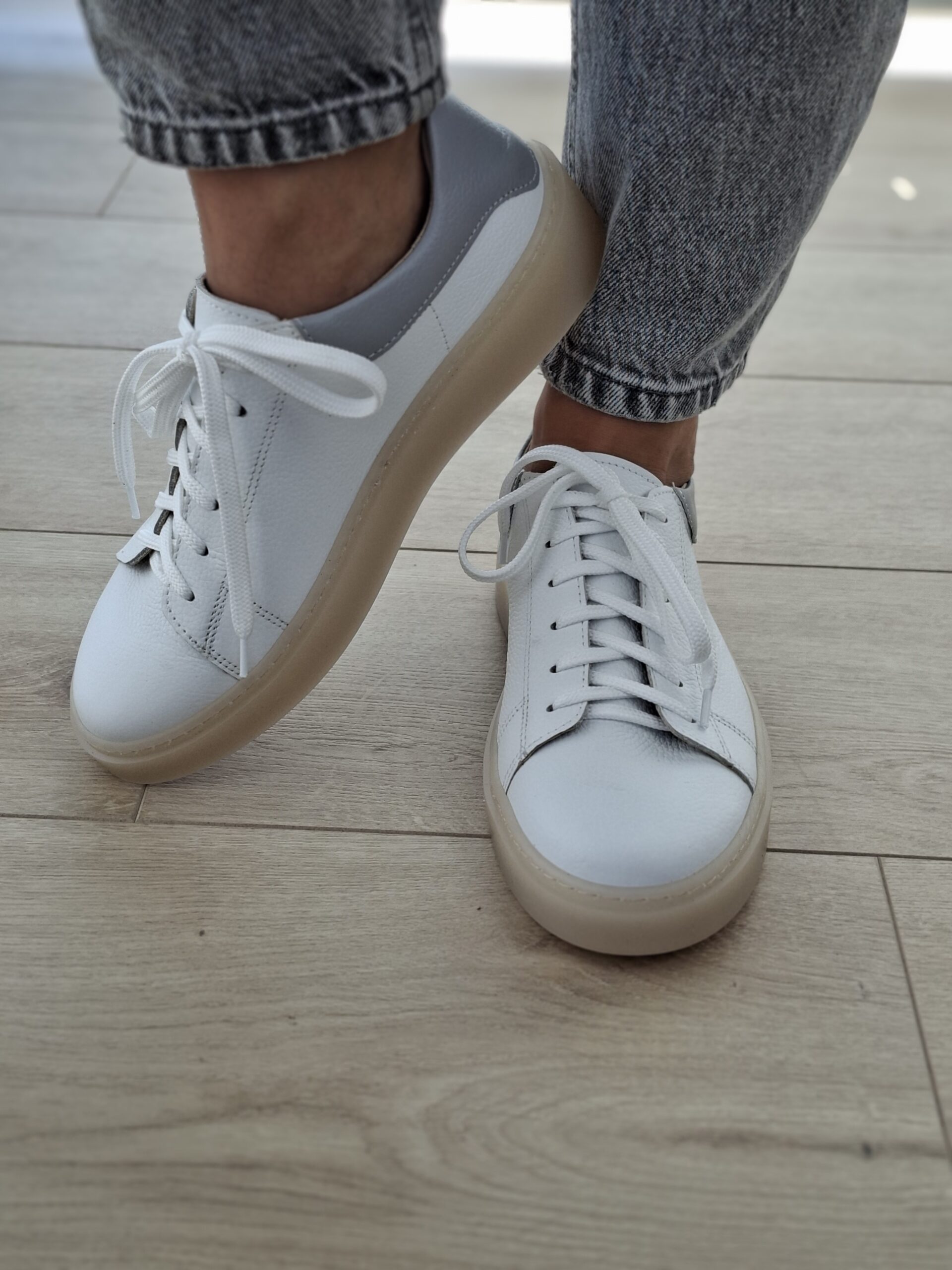 Sneakers Kyoto skóra naturalna biało/szare - obrazek 2