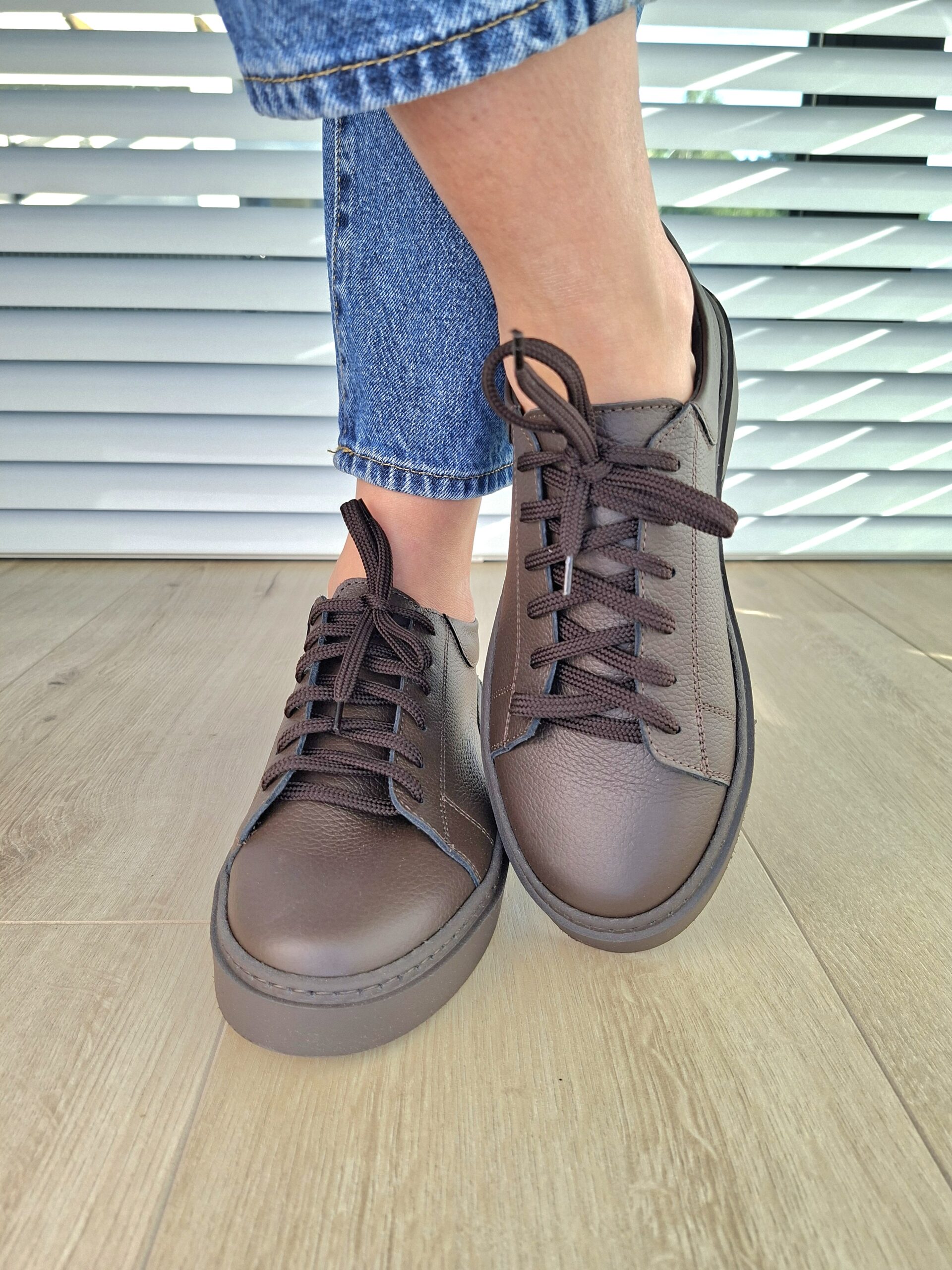 Sneakers Kyoto skóra naturalna brązowy Polska produkcja - obrazek 3