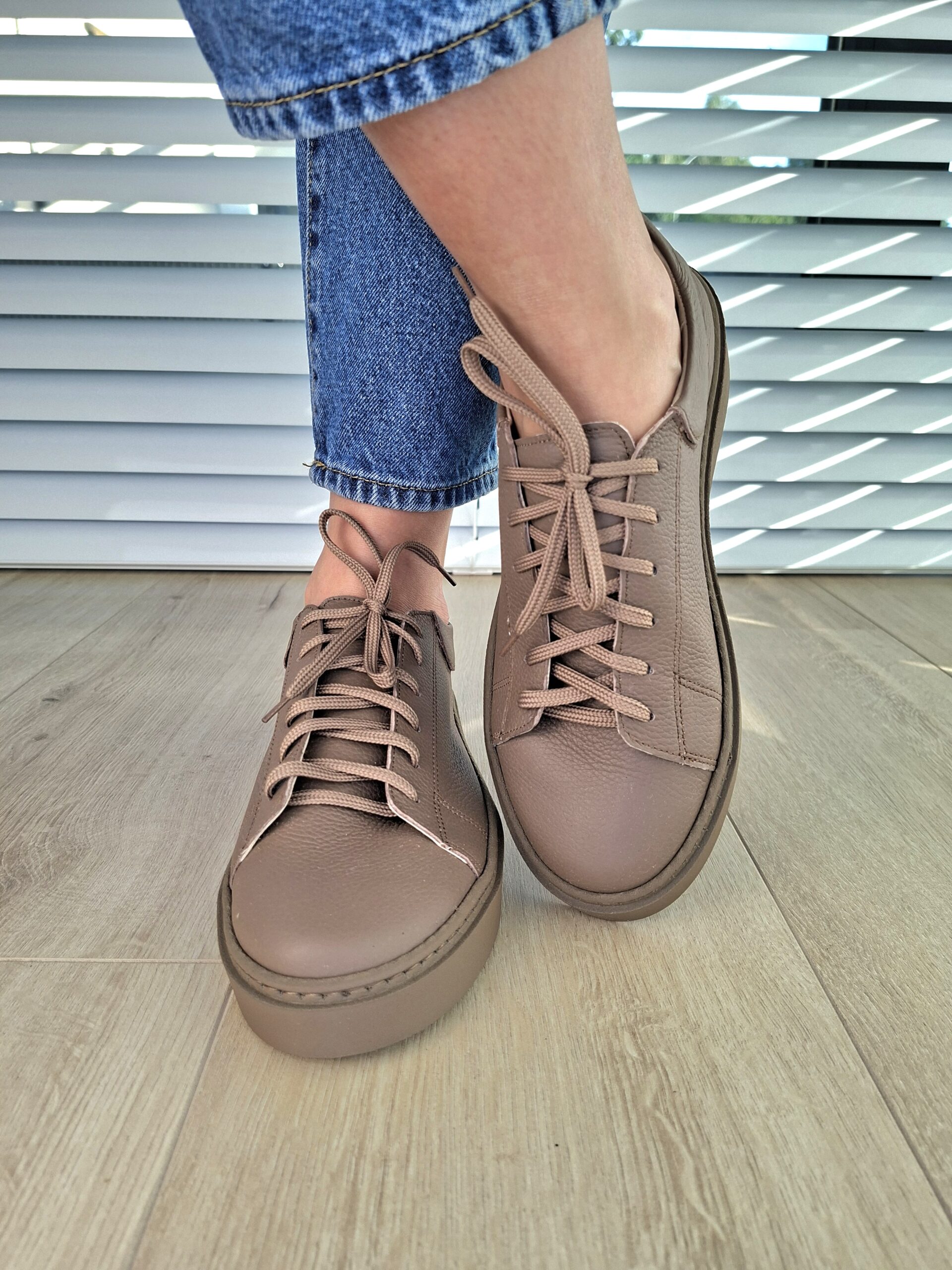 Sneakers Kyoto skóra naturalna cappuccino Polska produkcja - obrazek 3