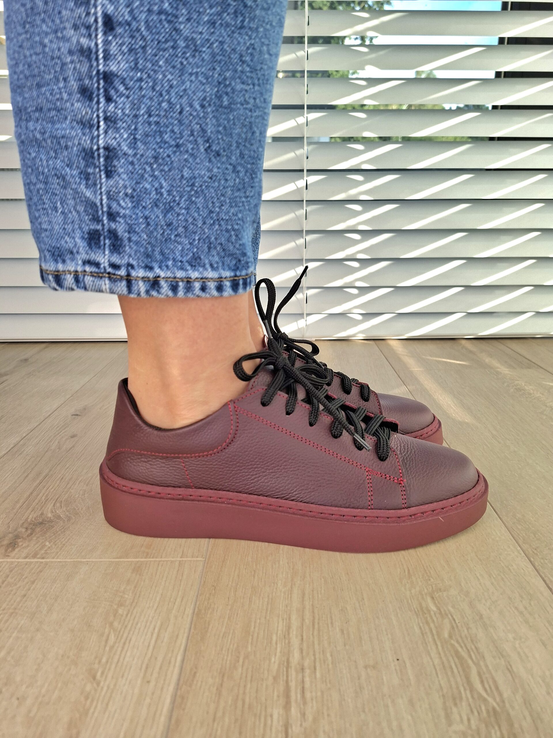Sneakers Kyoto skóra naturalna bordowy Polska produkcja - obrazek 5