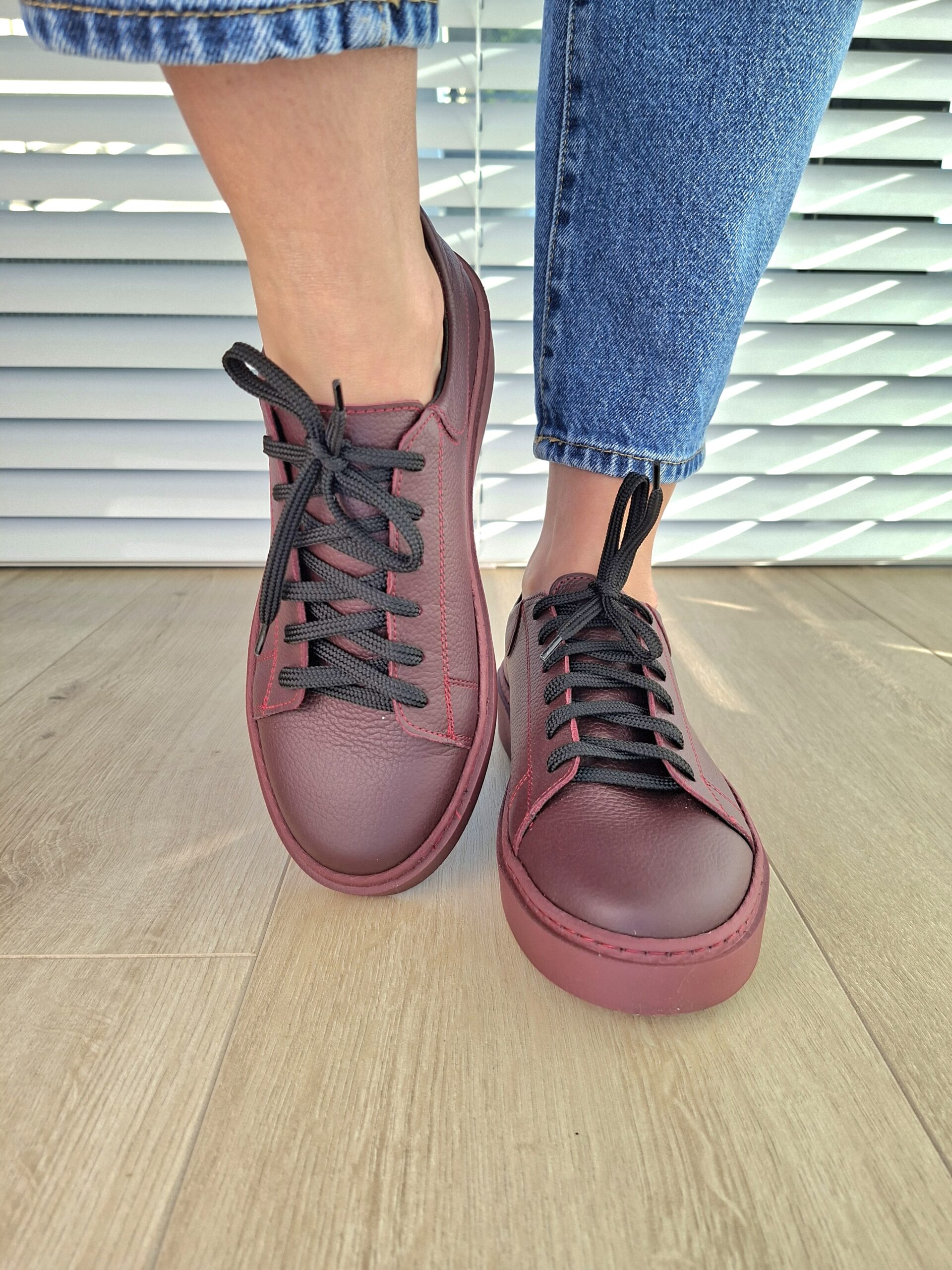 Sneakers Kyoto skóra naturalna bordowy Polska produkcja - obrazek 4