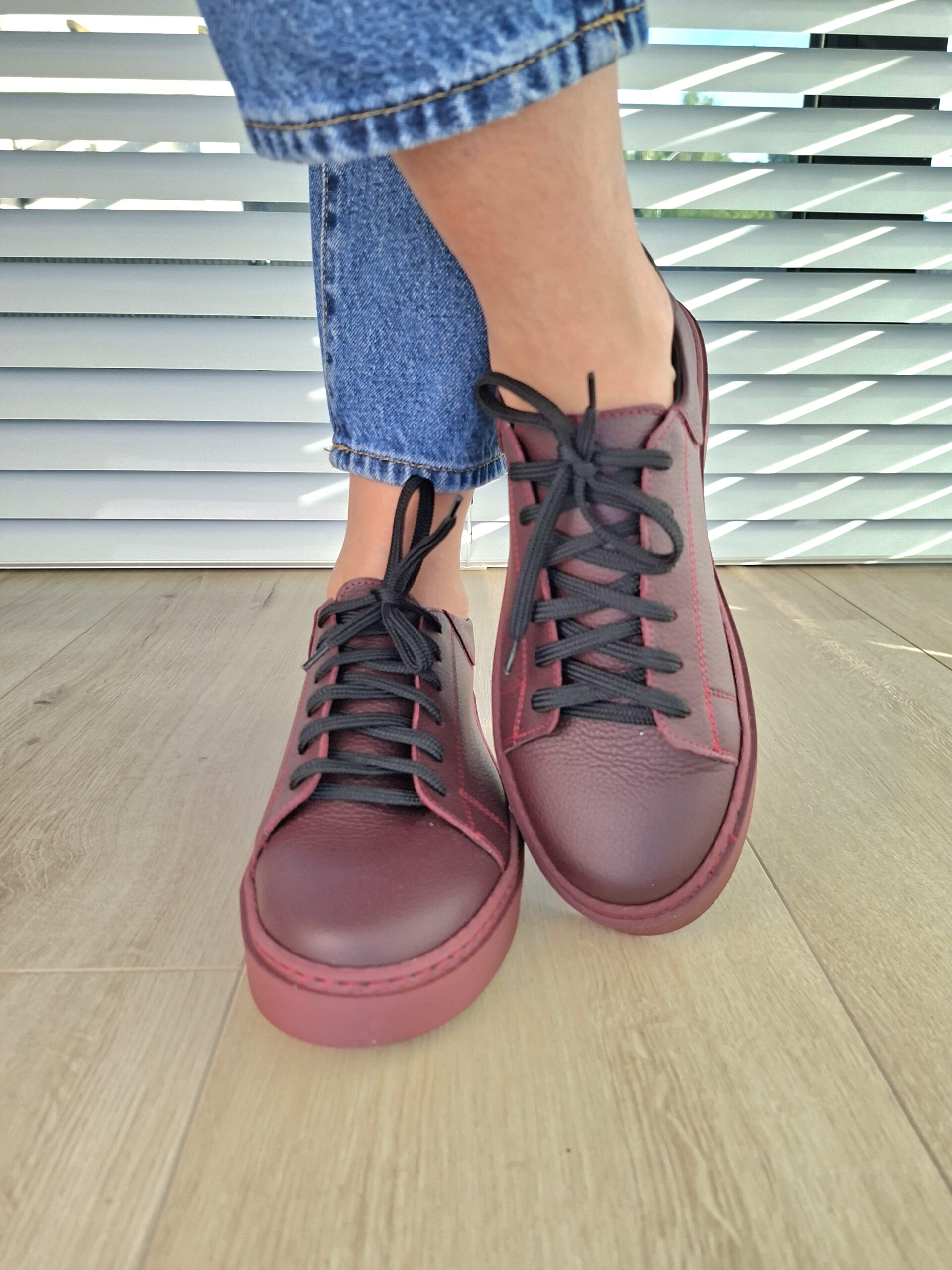 Sneakers Kyoto skóra naturalna bordowy Polska produkcja - obrazek 3