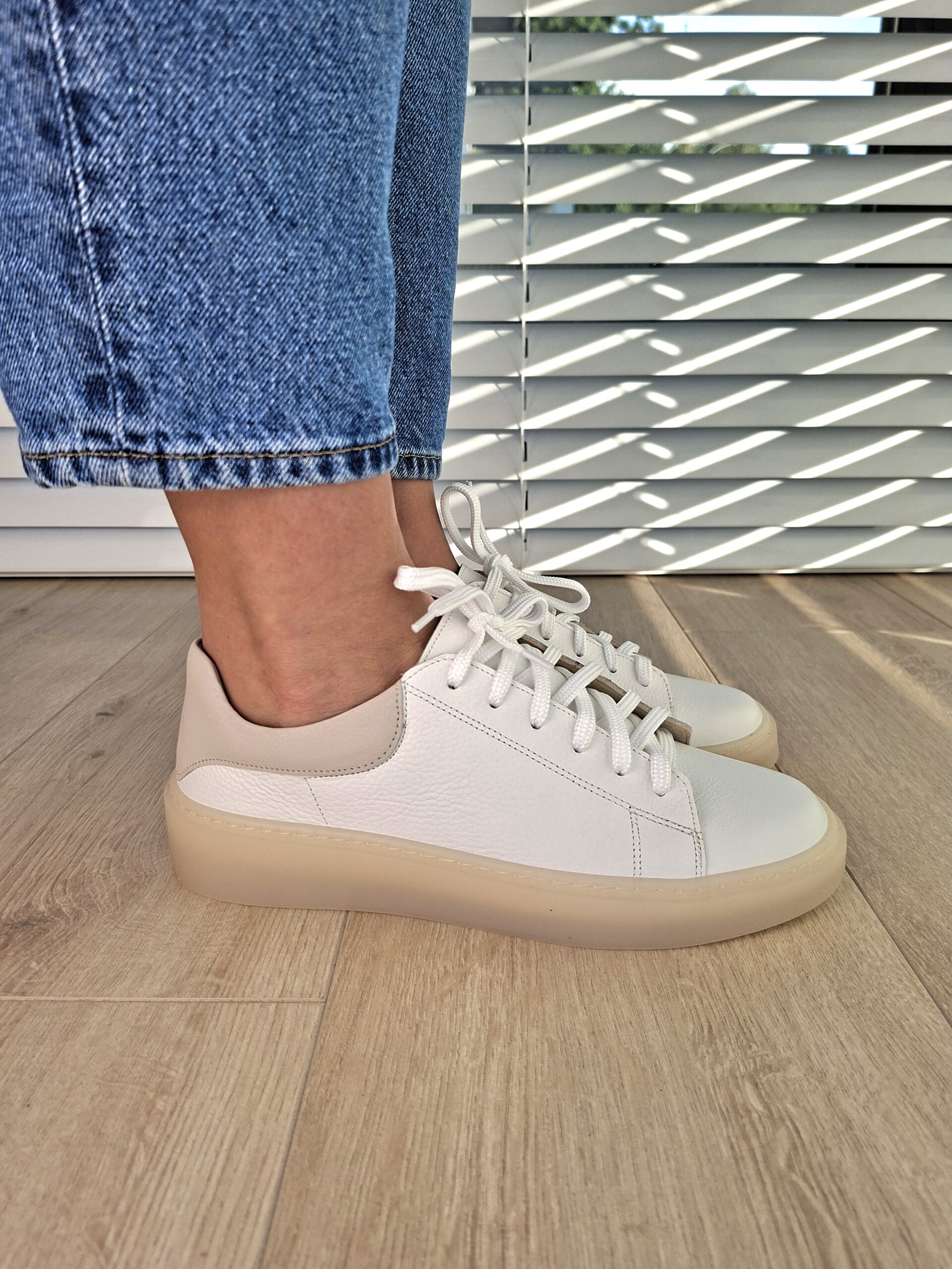 Sneakers Kyoto skóra naturalna biały/beżowy Polska produkcja - obrazek 5