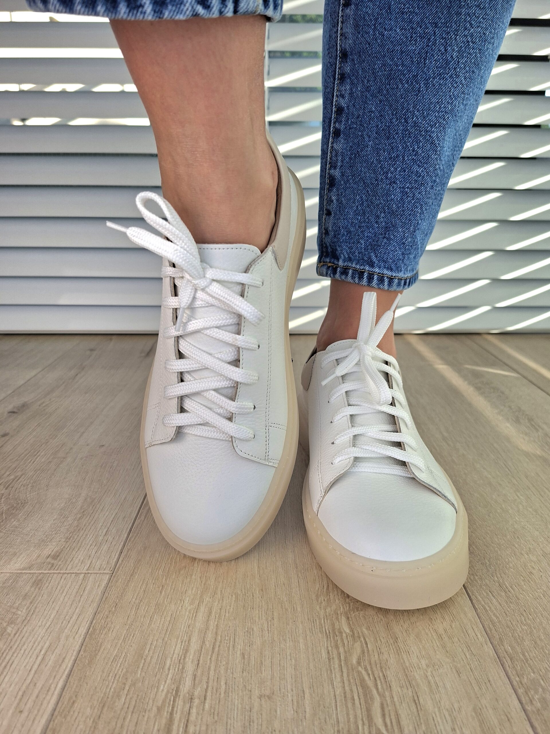 Sneakers Kyoto skóra naturalna biały/beżowy Polska produkcja - obrazek 4