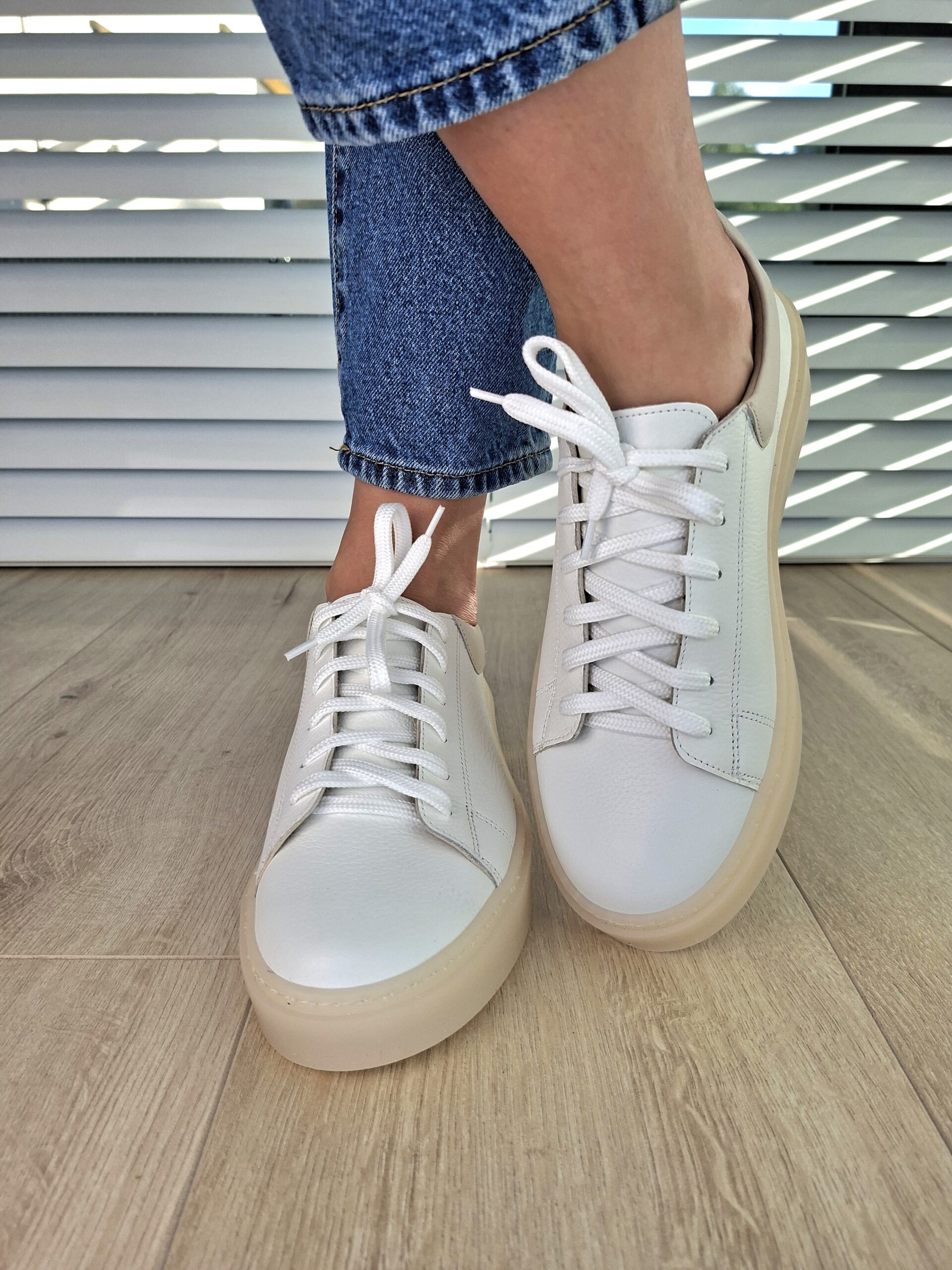 Sneakers Kyoto skóra naturalna biały/beżowy Polska produkcja - obrazek 3
